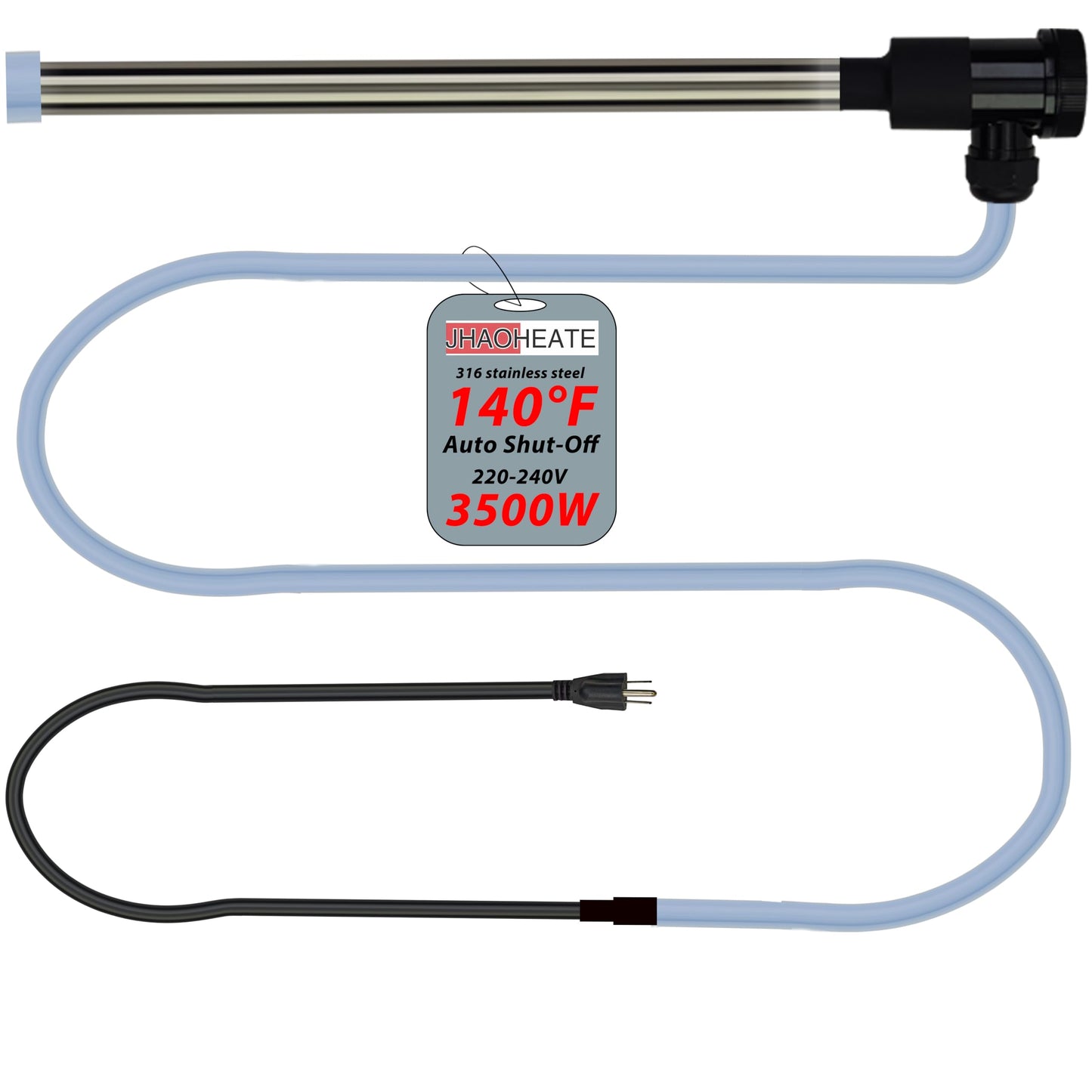 3500W 240V 316 Immersion Water Heater with Wi-Fi, Timer, and Temperature Control – Portable Submersible Heater Suitable for Spa, Above-Floor Swimming Pools, Inflatable Pools, Hot Tubs, and Bathtubs