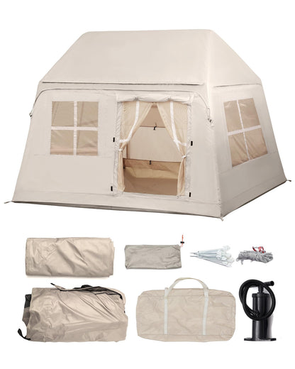 3-4 Person Inflatable Camping Tent Portable Air Cabin Blow Up Tent with Hand Pump Easy Setup Waterproof for Camping Family Backpacking Hiking