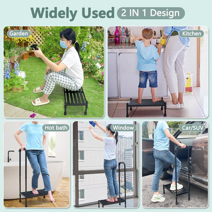 Medical Step Stool with Handle for Elderly, Stepping Stool Bedside Assist Steps for High Beds Adults Seniors, Safety Car SUV Handicap Foot Platform with Handrail, Heavy Duty Adjustable Bed Ladder