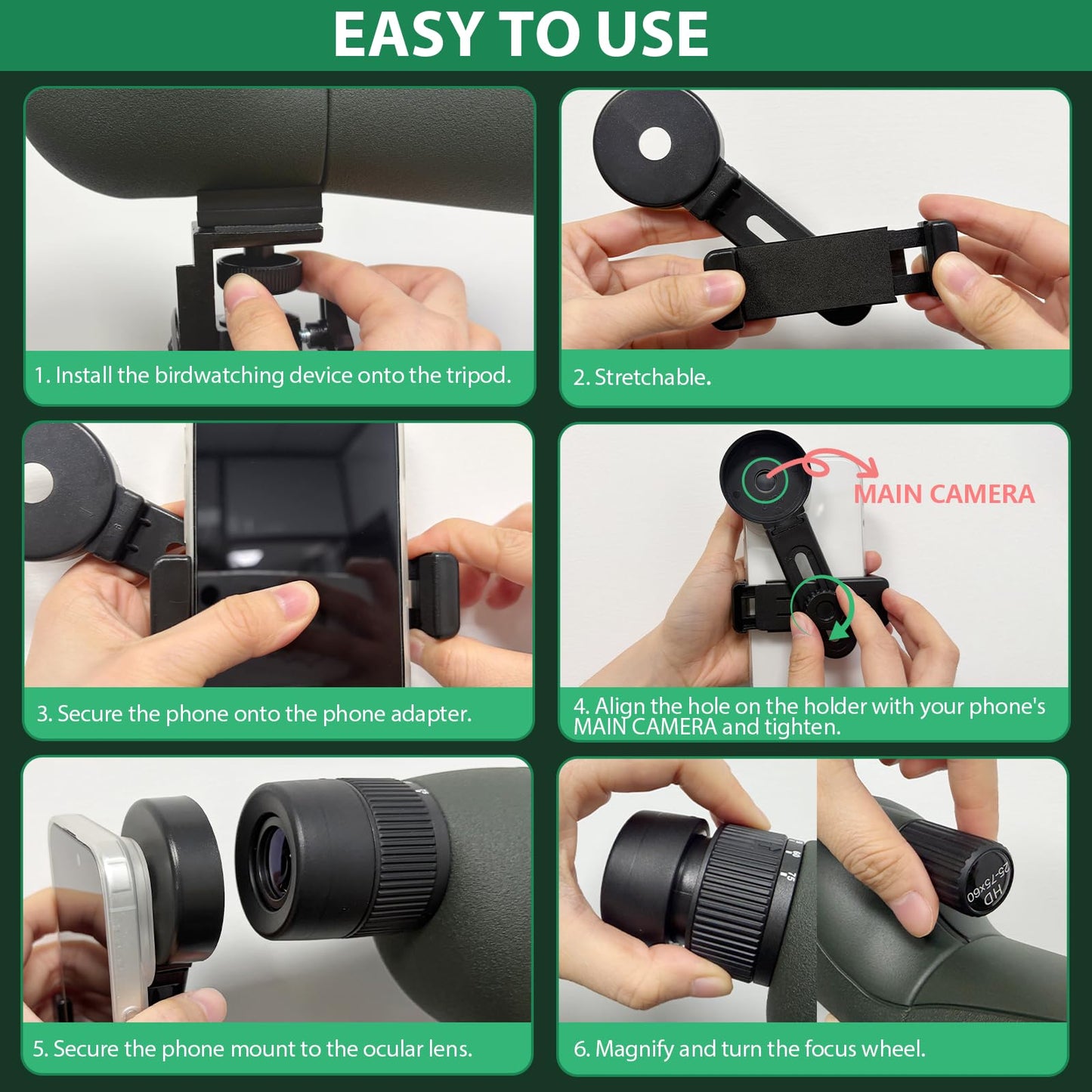 BIBIRE 25-75x80 HD Spotting Scopes, Angled Spotter Scope with Tripod and Phone Adapter Spotting Scope for Bird Watching Wildlife Wiewing