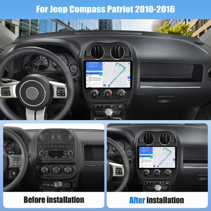 4+64G Android 15 Car Stereo for Jeep Compass Patriot 2010-2016 with Wireless Carplay Android Auto, 10.1" 1280 * 720P IPS Touchscreen Head Unit 32-EQ Bluetooth-5.0 GPS WiFi FM/RDS SWC Rear Cam+Canbus