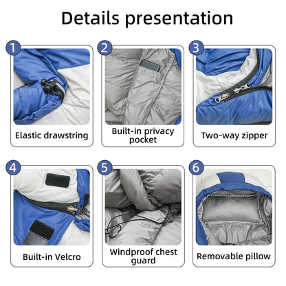 HLITMOUT Down Sleeping Bag with Pillow, 0°F 20°F 32°F Regular and XL Compact Lightweight Sleeping Bag for Adults,Teens Backpacking,Camping and Hiking Outdoor (Blue, Regular 20°F)