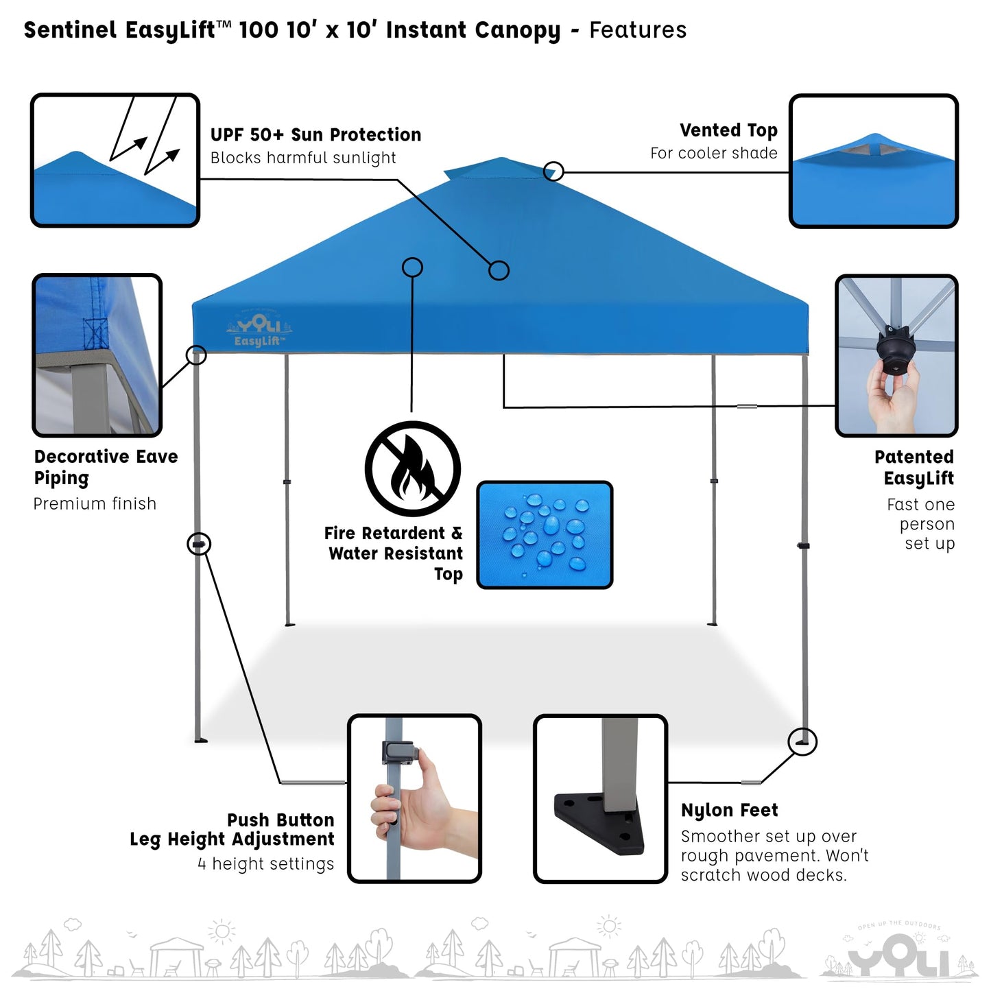 YOLI Sentinel EasyLift 10x10 Instant Pop-Up Canopy, Straight Leg Shelter with UV Protective Top & One-Push Setup – Blue