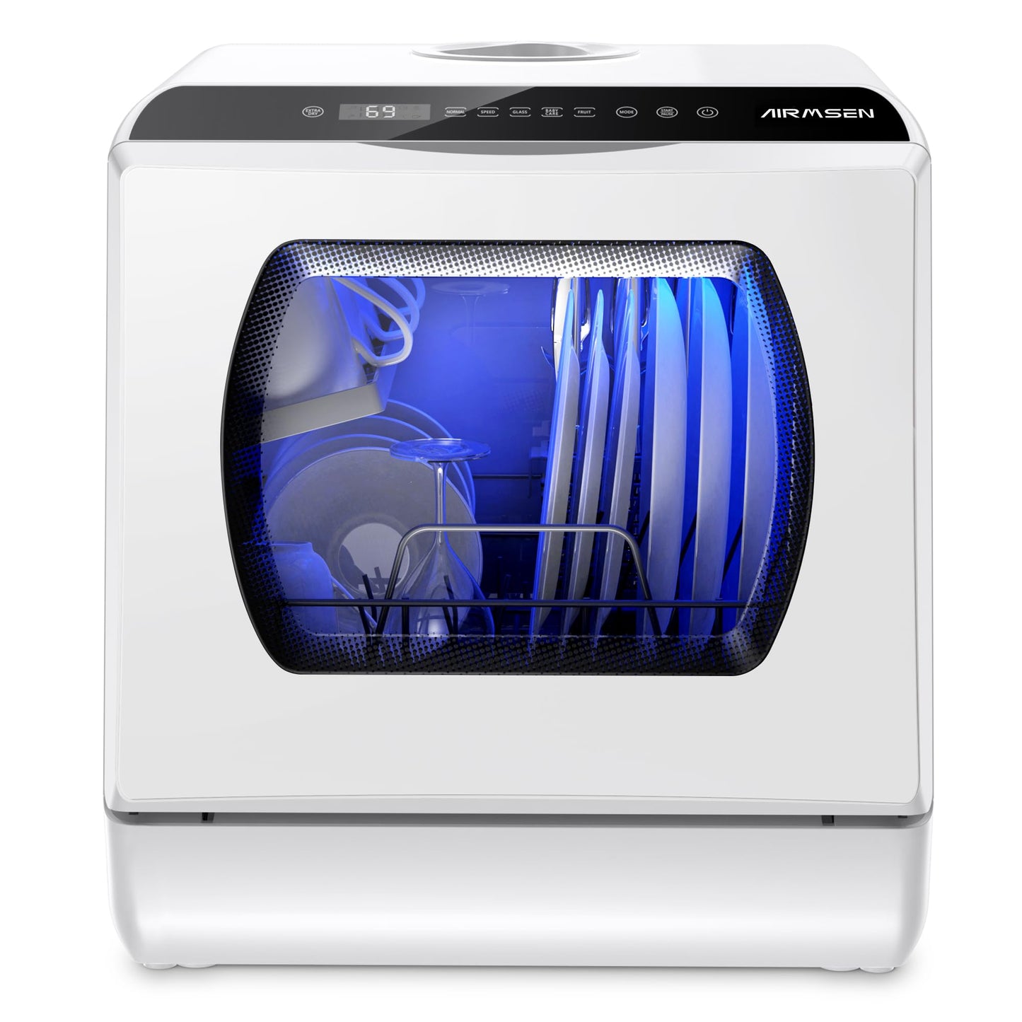 Portable Countertop Dishwashers, 5 Washing Programs Mini Dishwashers with 5 L Built-in Water Tank and Double-layered Glass Door, No Hookup Needed for Home, Apartments & RVs