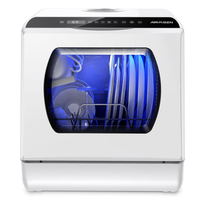 Portable Countertop Dishwashers, 5 Washing Programs Mini Dishwashers with 5 L Built-in Water Tank and Double-layered Glass Door, No Hookup Needed for Home, Apartments & RVs