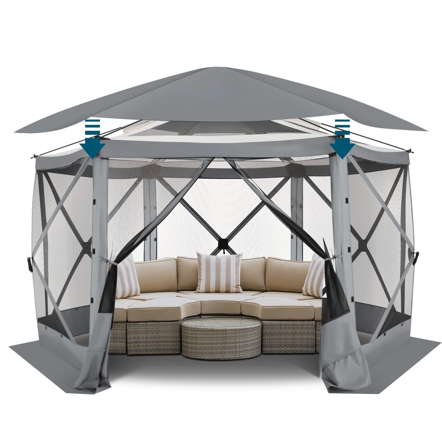 COBIZI 12x12 FT Pop Up Canopy Stargazing Tent, Gazebos On Clearance with Removable Roof, Screened in Gazebo, Screen Tents Portable carpas para Patio for Outdoor Camping,Backyard, Garden, Grey(Pro)