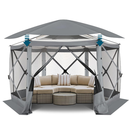COBIZI 12x12 FT Pop Up Canopy Stargazing Tent, Gazebos On Clearance with Removable Roof, Screened in Gazebo, Screen Tents Portable carpas para Patio for Outdoor Camping,Backyard, Garden, Grey(Pro)