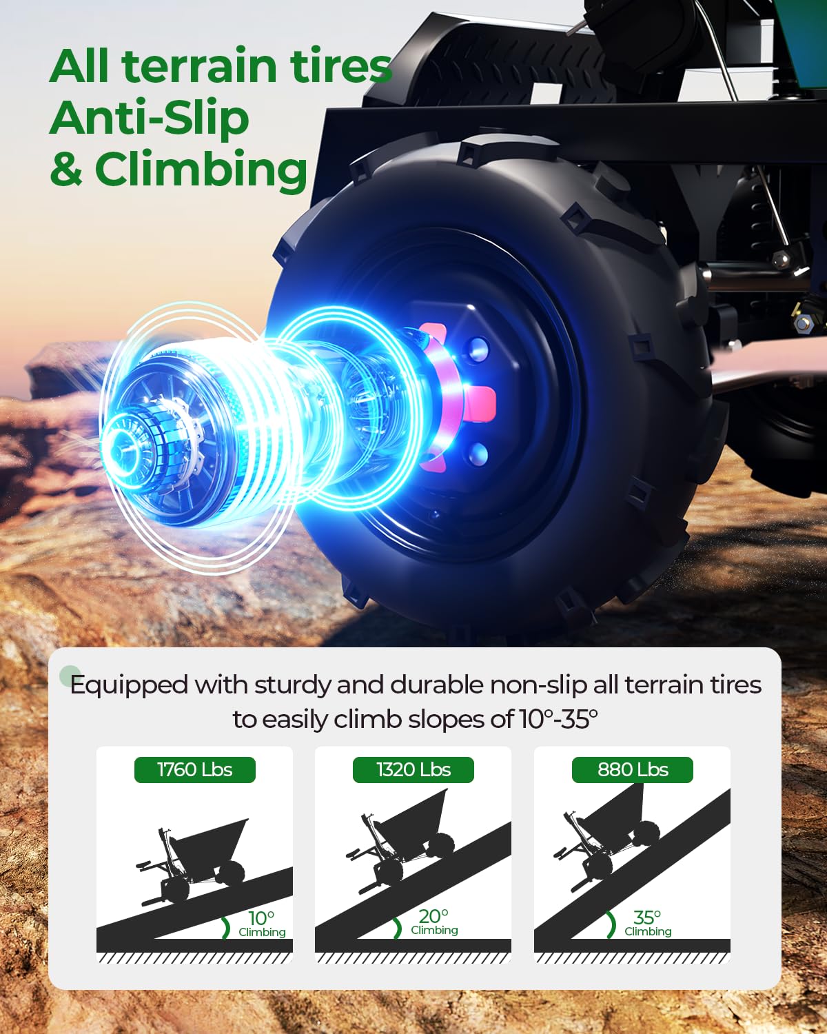 [All-Terrain Tires] Arczorix Wheelbarrow Utility Cart 48V 20Ah Sealed Lead Acid Battery 1500W Capacity 2205Lbs with Manual Dumper & All-Terrain Wheels, Material Hauler