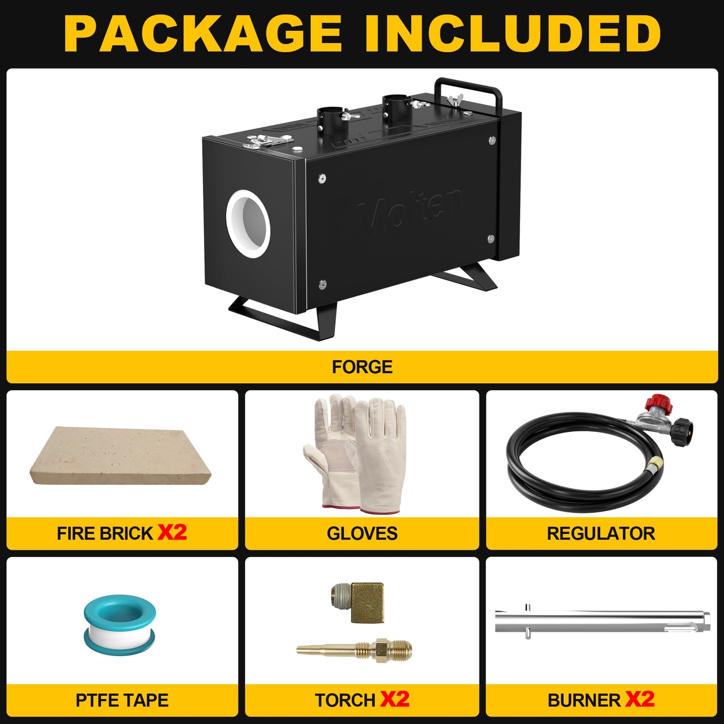 MMasters Propane Forge Kit, Dual Burners, 2600℉ Gas Forge for Blacksmithing and Metal Forging, Portable Steel Forge with Openable Door - 2 Burner