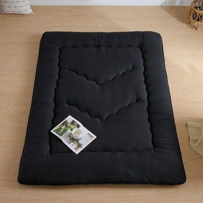 Ingdgnoso Japanese Floor Mattress, 3.5" Thicken Futon Mattress Tatami Mat, High Density Foam Support for Adult Kids Sleep, Portable Futon Sofa Bed for Camping, Pet Mat, Queen 80"x 60"（Black）