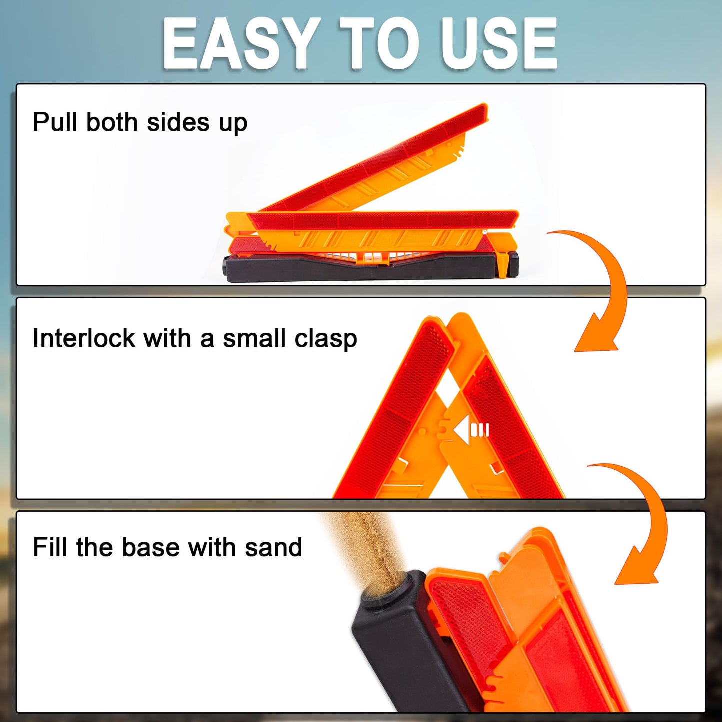 CARTMAN 12 Pack Warning Triangle,Enmergency Reflector, Emergency Triangles for Vehicles,Triangle Kit with Case (Without Sand)