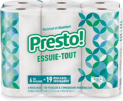 Presto! Ultra-Strong Premium Paper Towels - Flex-a-Size, 158 Sheets, 12 Huge Rolls | Equivalent to 38 Regular Rolls, White