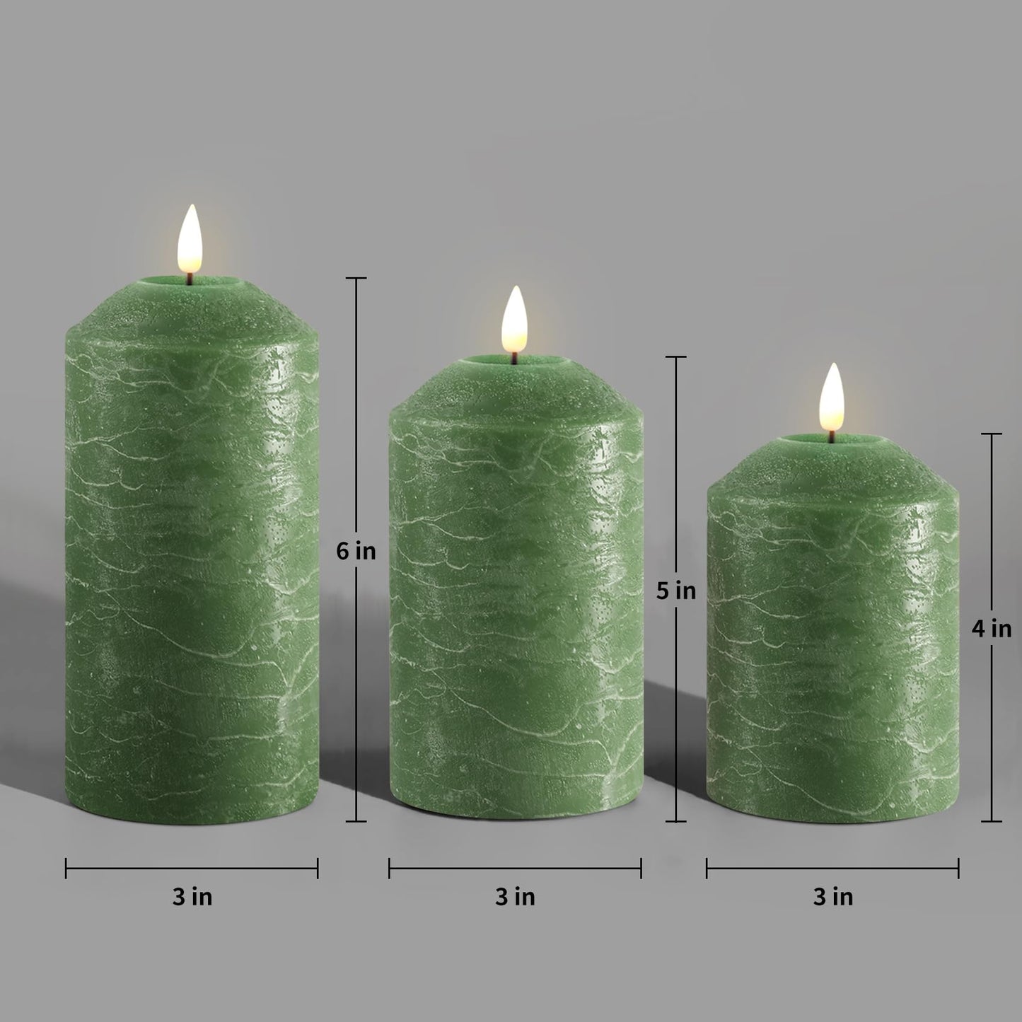 Eywamage Green Flameless Pillar Candles with Remote, Real Wax LED Battery Candles Flickering Spring Home Decor Set of 3