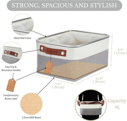 DECOMOMO Small Storage Baskets - Organize Your Closet with Grey & White Bins | 6 Pack