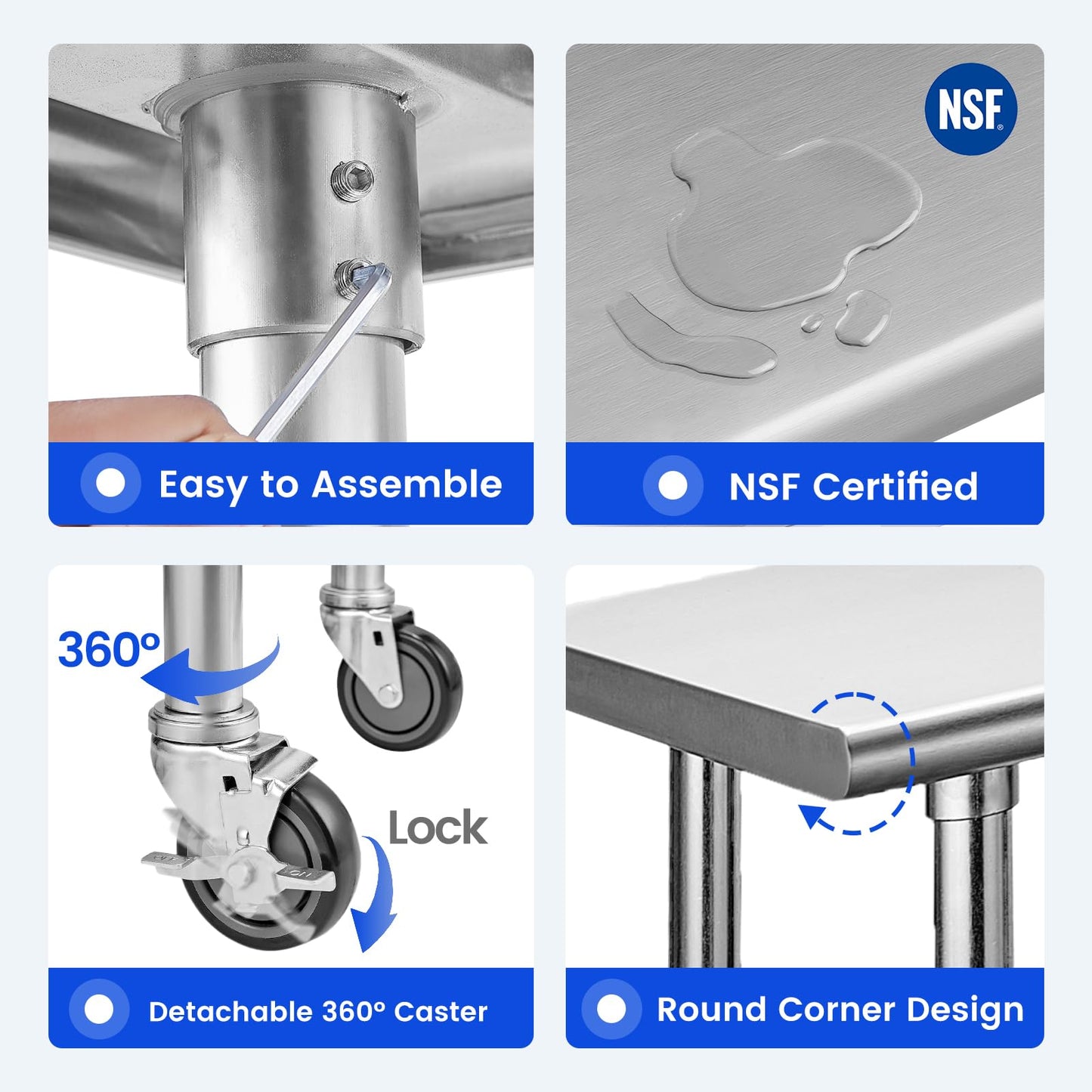 Hally Stainless Steel Table for Prep & Work 30 x 36 Inches with Caster Wheels, NSF Commercial Heavy Duty Table with Undershelf and Galvanized Legs for Restaurant, Home and Hotel