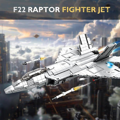 NUTCRACKER Fighter Jet Building Block Set - F-22 Raptor Military Airplane Jet Collection or Home Display Model Military Army Fighter Jet Building Toy Gift for Adult Teens Boys 14+ (1837Picece)