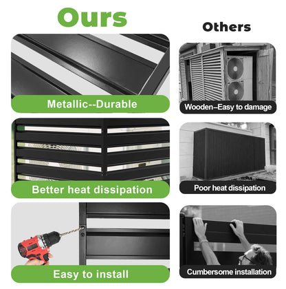 38" W x 42" H 3 Panels Air Conditioner Fence Screen, Metal Privacy Fence for Outside Unit, Pool Equipment Enclosure Trash Can Fence, No Dig Backyard Fencing for Outdoor