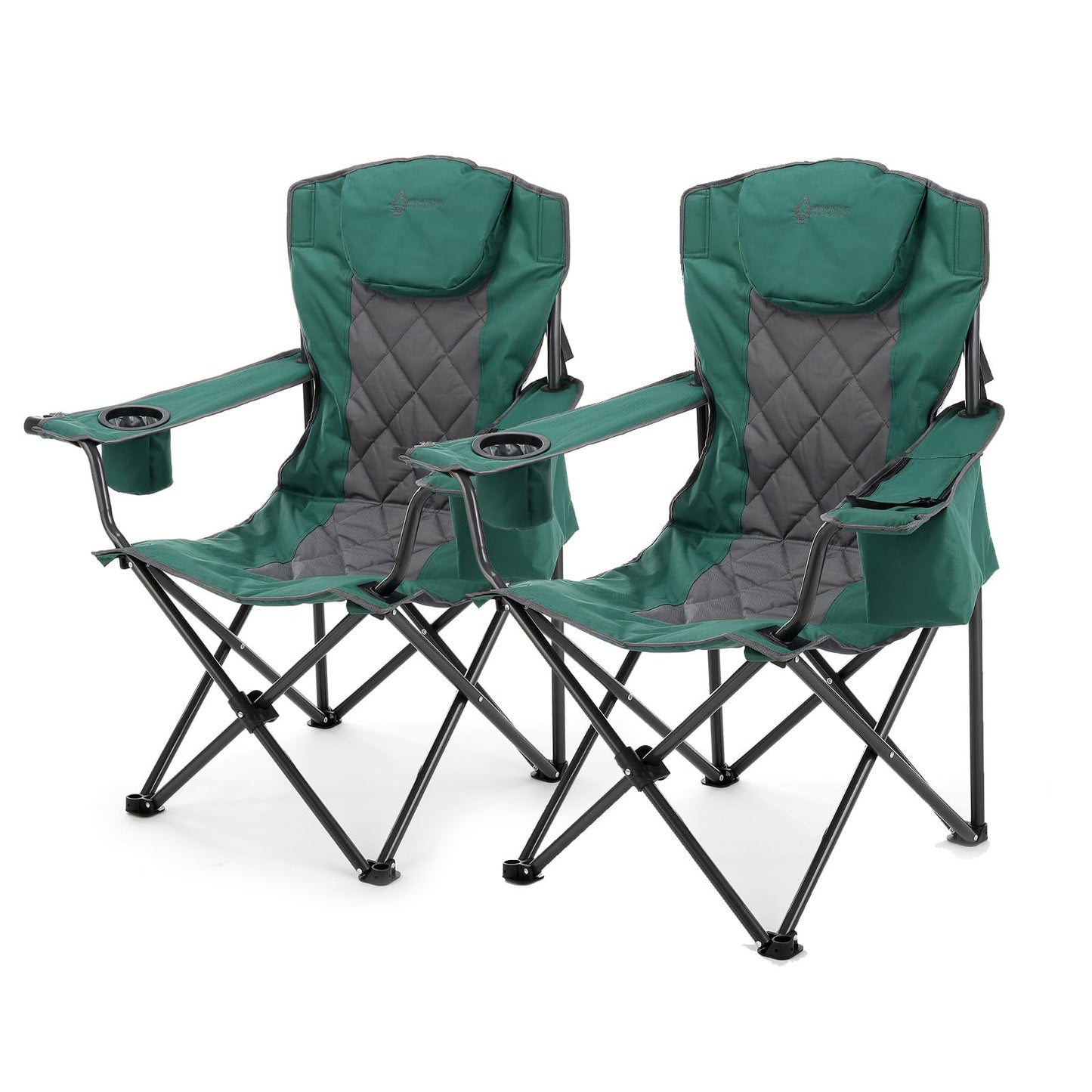 ARROWHEAD OUTDOOR 2-Pack Portable Folding Camping Quad Chair w/ 6-Can Cooler, Cup & Wine Glass Holders, Heavy-Duty Carrying Bag, Padded Armrests, Headrest & Seat, Supports up to 550lbs