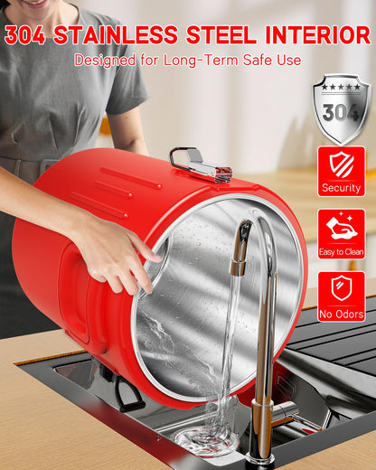Insulated Beverage Dispenser 5 Gallon, Hot Drink Dispenser with 304 Stainless Steel Interior & Spout, Hot Water Dispenser for Parties, Portable Outdoors Water Jug for Camping Sports,N6
