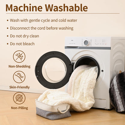Bearhug Electric Blanket King Size 100" x 90", Dual Controller Heated Blanket, White Flower Patterns Faux Fur & Warm Sherpa, 10-Heat Levels & 1-12H Auto Off,ETL, Machine Washable