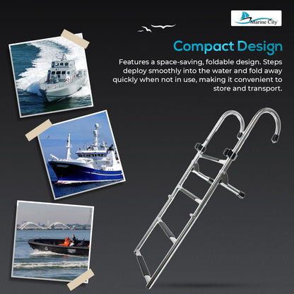 MARINE CITY Stainless Steel Anti-Slip 2+2 Step Folding Telescoping Dock Ladder - Ideal for Marines, Boats, Yachts, Swimming Pools