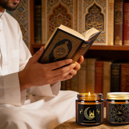 12pack Ramadan Scented Candles 3.5oz Soy Wax，Muslim Islamic Party Favors Gifts Glass Jar Candles for Home Happy Eid Festival Decor(Brown,Pattern)