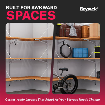 EZYRACK Flexi Shelf Pro Garage Wall Shelving - Heavy Duty Wall Mounted Storage System - Modular Metal Shelf Bracket for Workshop