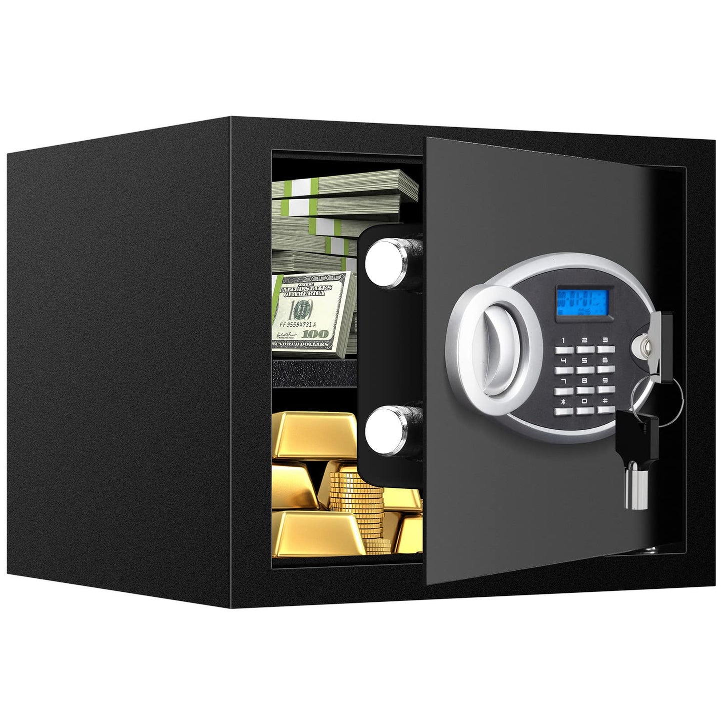 1.7 CUFT Home Safe Fireproof Waterproof, Anti-Theft Digital Security Personal Safe Box with Electronic Keypad and Removable Shelf, Small Fireproof Safe for Documents Money, Jewelry, Medications