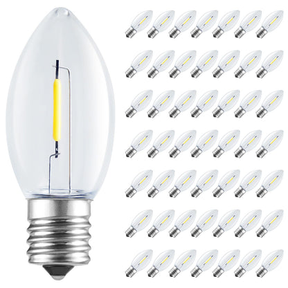 Minetom C9 LED Christmas Light Bulbs, 50 Pack, Shatterproof, Warm White, E17 Base