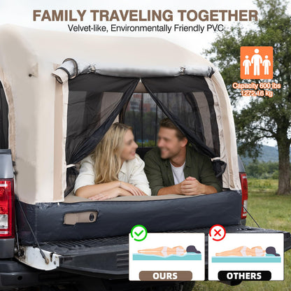 OPL5 Inflatable Truck Bed Tent & Air Mattress, Truck Air Mattress for 5.5-6.5FT, 12'' Height 2-3 Person Fast Setup Ground & Pickup Tent Mattress with Rechargeable Pump for Camping Travel, 600lbs Max