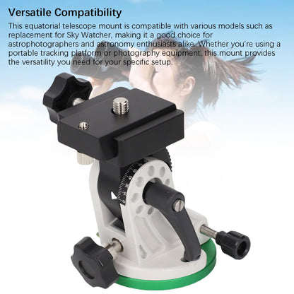 Equatorial Telescope Mount, Aluminum Alloy Telescope Tripod, Adjustable 90° Equatorial EQ Mount, Latitude Base for Accessory, Black
