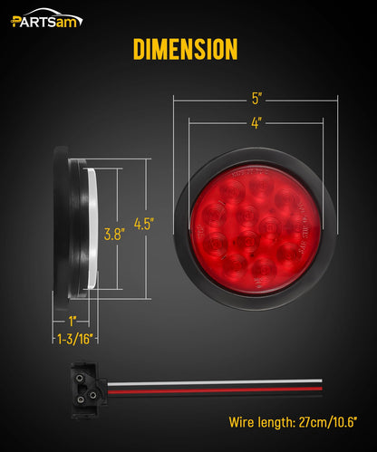 Partsam 4Pcs 4 Inch Round Led Trailer Tail Lights Kit+5PCS Amber Torpedo Cab Marker