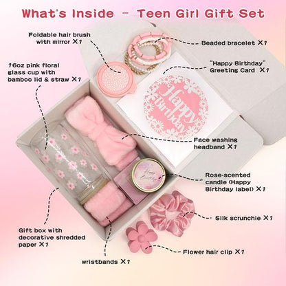 GooBird Birthday Gifts for Teen Girls &Women– Preppy Pink Gift Basket, 12–14 Cute & Trendy Gifts Ideas for Teenage Girls, Girly Gift Set for Her,Daughter, Sister, Best Friend or Niece