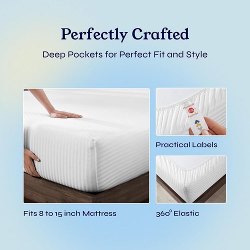 California Design Den Twin Sheet Set - 100% Soft Cotton, 400 Thread Count, Silky Smooth Sateen, Striped White