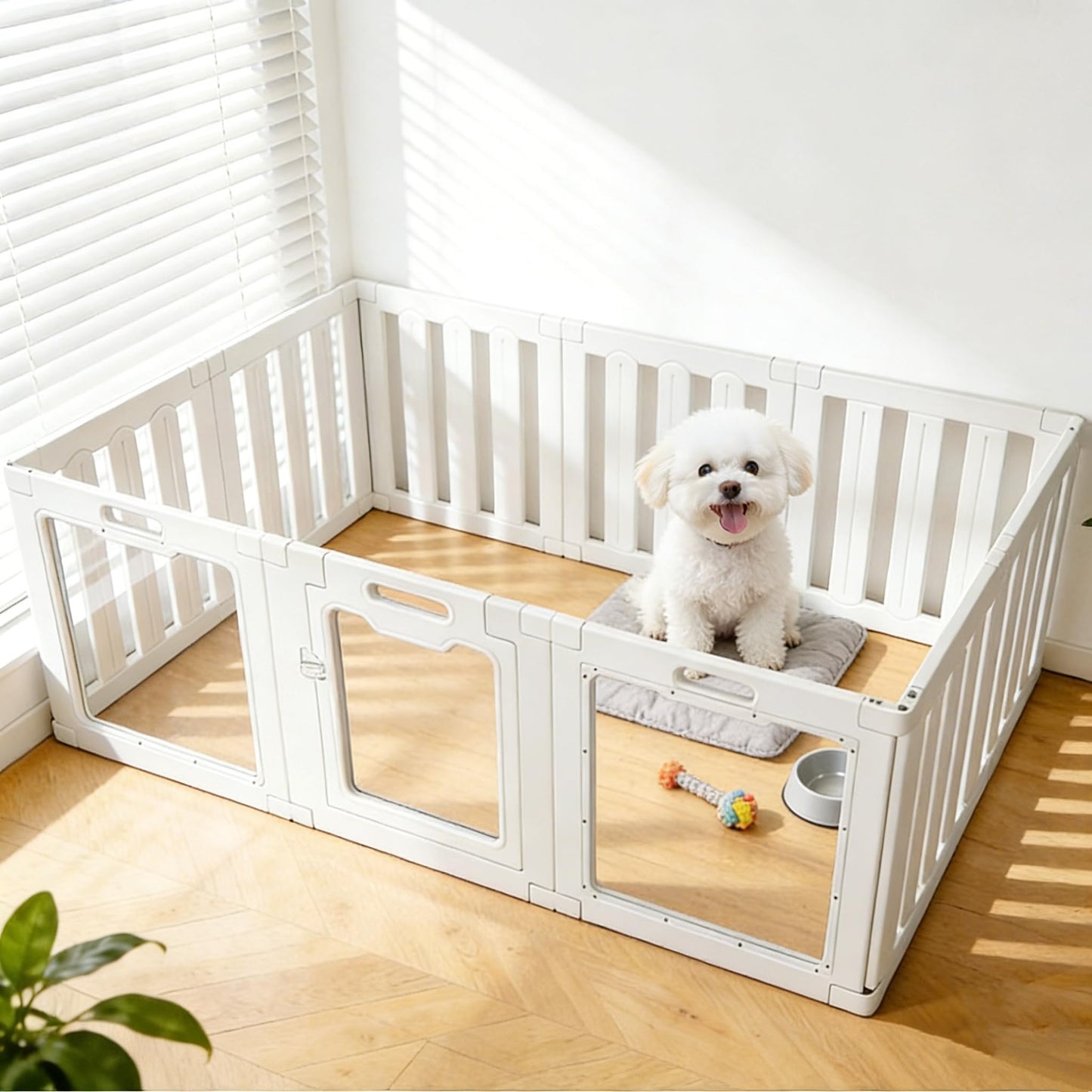 Acrylic Indoor Dog Playpen with Heavy Duty Door Lock,24" H 10 Panels DIY Puppy Playpen Pet Play Pen for Small Animal, Easy Assemble and Clean Plastic Pet Fence,White