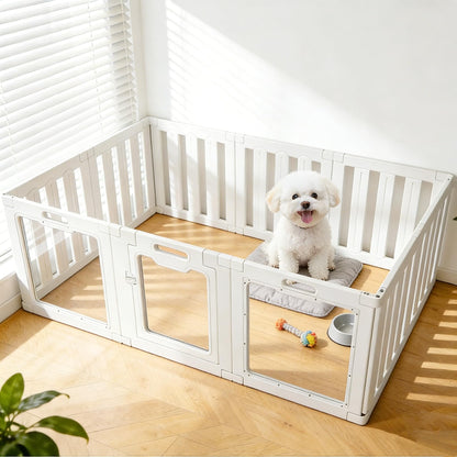 Acrylic Indoor Dog Playpen with Heavy Duty Door Lock,24" H 10 Panels DIY Puppy Playpen Pet Play Pen for Small Animal, Easy Assemble and Clean Plastic Pet Fence,White