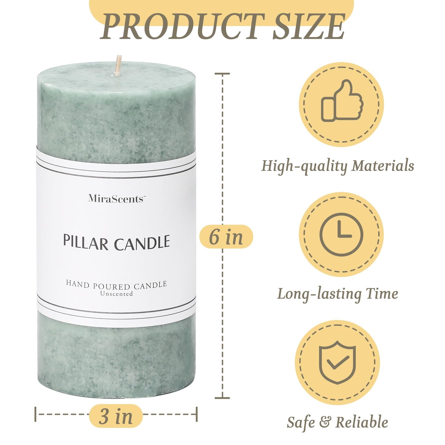 3x6 Inch Sage Green Pillar Candles Set of 3, Unscented Green Pillar Candle, Dripless and Smokeless Large Candles, Summer Candle for Home Decor, Dinner Table, Weddings, Holidays