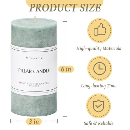 3x6 Inch Sage Green Pillar Candles Set of 3, Unscented Green Pillar Candle, Dripless and Smokeless Large Candles, Summer Candle for Home Decor, Dinner Table, Weddings, Holidays