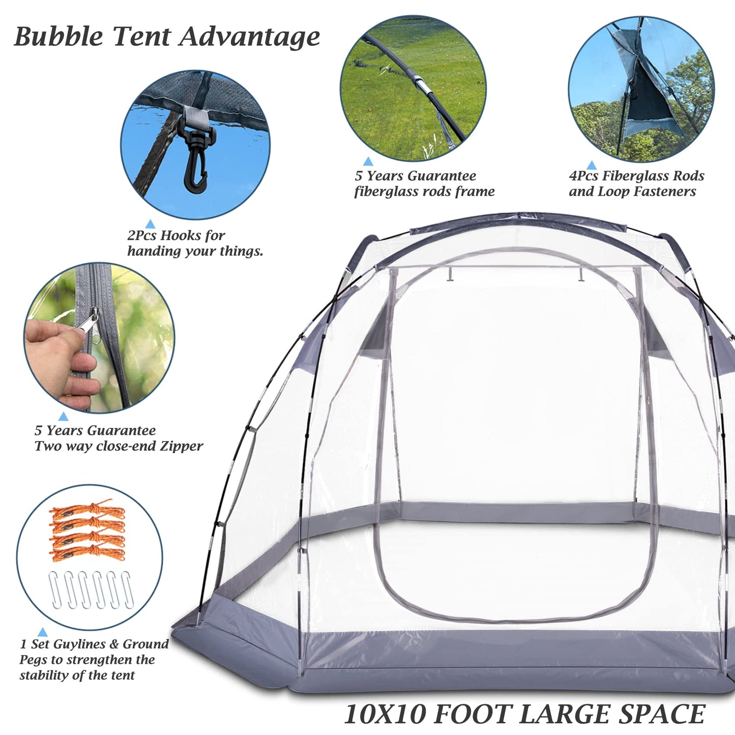 Bubble Tent 4-6 People Transparent Tent 10'x10' Outdoor Tents Cold and Waterproof Suitable for Terrace, Canopy, Backyard Star Watching Camping Portable Tents