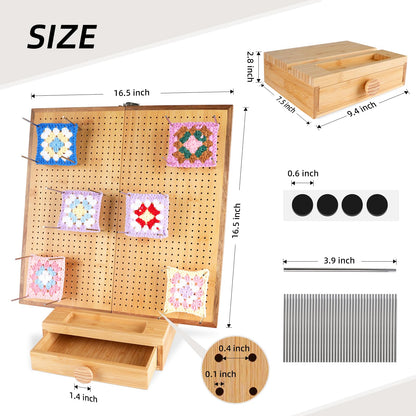 Extra Large 16.5” Foldable Crochet Blocking Board with 40 Pegs/Pins & Storage Case, Granny Square Blocking Boards for Crochet Projects, Crocheting Accessories Gifts for Crocheters Beginners