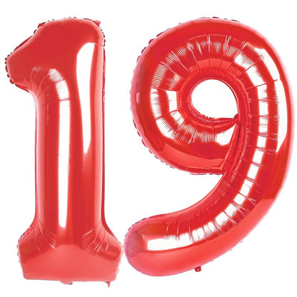 Red Number 19 Balloon 40 inch, 19 Number Balloons, 19th Red Birthday Decorations, 19 Year Old Girls Boys Party Supplies