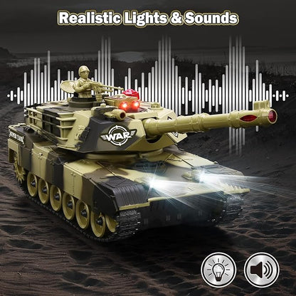 Remote Control Tank for Boys - Kids Simulated Army Tank Toy 1:28 Scale 8 Channels RC Tanks with Toy Soldiers 2 Batteries Rotating Turret &amp Sound Military Toys Great Gift for Boys Age 8 9 10