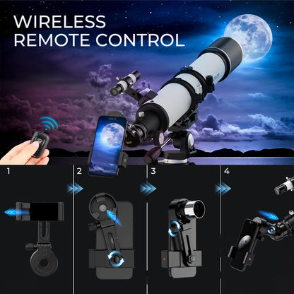 90mm Aperture Telescope 800mm Focal Length Refractor for Beginners & Adult, Professional Astronomy Telescope with 32X-240X Magnification, 3X Barlow Lens & Phone Adapter