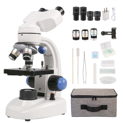 Binocular Microscope 40X-1000X LED Lighting for Kids Students Adults School Lab Home Education with Microscope Slides Set,Phone Adapter