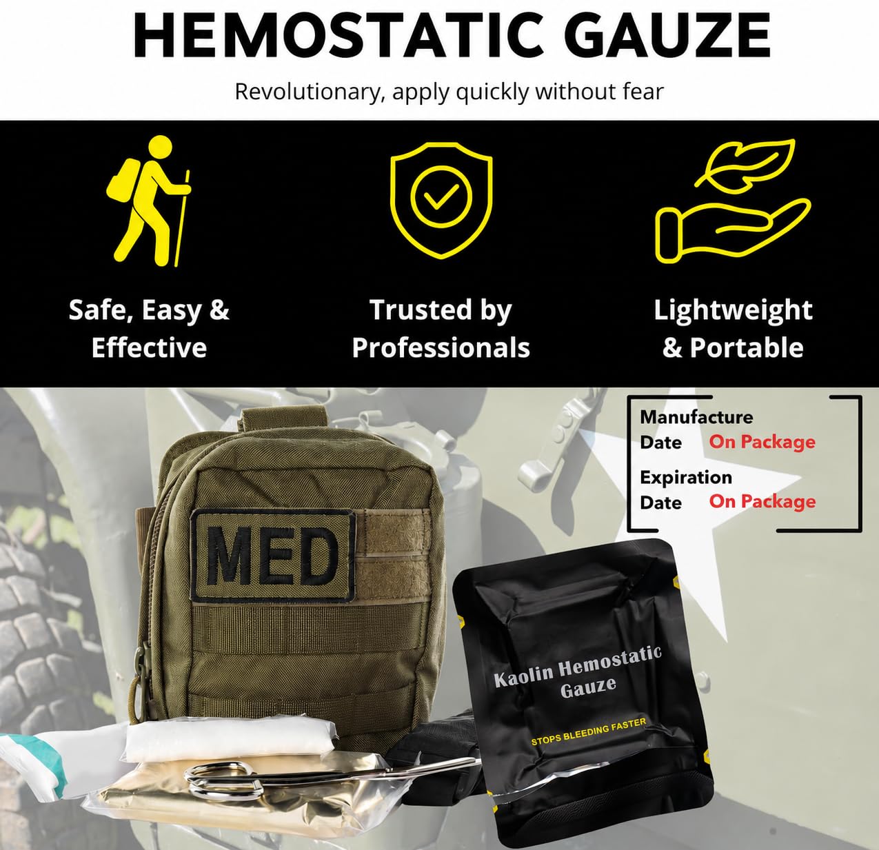 First Aid Advanced Hemostatic Gauze - Flexible Blood Clotting Gauze - to Stop The Bleed Kit Faster Wound Packing with Quick Clotting Medical Gauze - Survival Kit Supplies (Pack of 10)