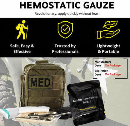 First Aid Advanced Hemostatic Gauze - Flexible Blood Clotting Gauze - to Stop The Bleed Kit Faster Wound Packing with Quick Clotting Medical Gauze - Survival Kit Supplies (Pack of 10)