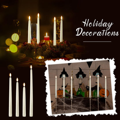 Baquler 100 Pcs Flameless Taper Candles LED Flickering Taper Candlesticks Bulk Battery Operated Flameless Candle for Wedding Halloween Christmas Birthday Decoration, 8.5/9.7/10.8/12.8 Inch (Ivory)