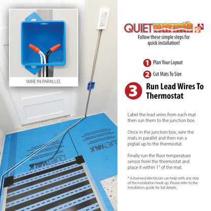 QuietWarmth Float 2-in-1 Kit QWF3X166F120VAL Radiant Floor Heating Mat w/Smart Home Thermostat for Laminate, Wood, Luxury Vinyl Floating Flooring- Cuttable Mat Size 3’x16.7' 120Volt (Covers 50sf)