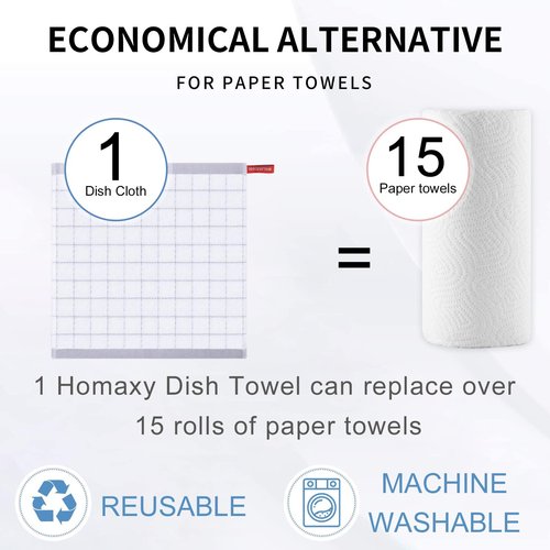Homaxy 100% Cotton Terry Kitchen Dish Cloths, Ultra Soft and Absorbent Dish Towels for Kitchen, Suitable for Drying and Washing Dishes, 12 Pack, 12 x 12 Inches, White