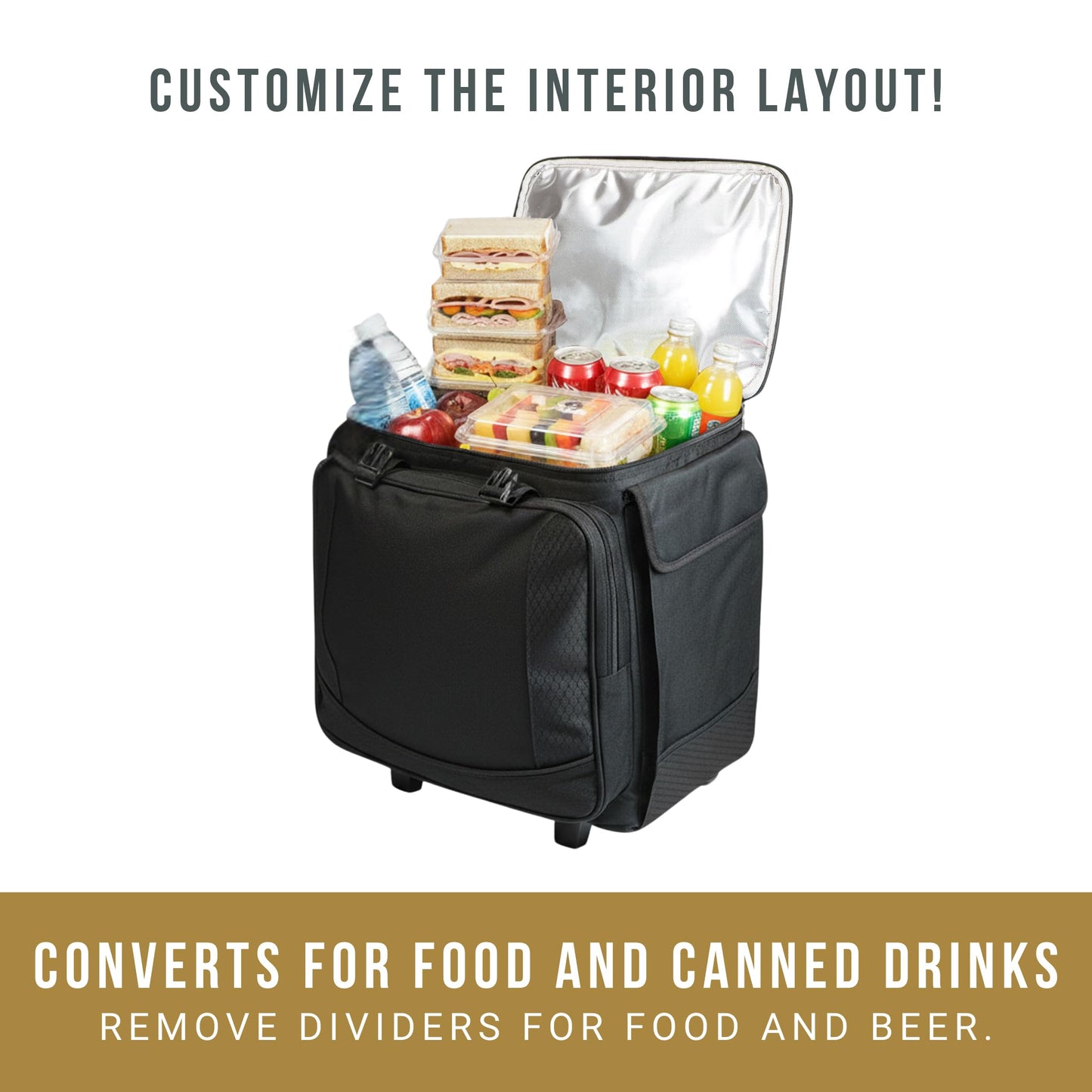 PICNIC TIME Bodega Rolling Wine Cooler, Insulated 12-Bottle Wine Cooler with Wheels, Outdoor Portable Rolling Ice Chest with Water-Resistant Liner, Telescopic Handle and, Large Pockets, (Black)